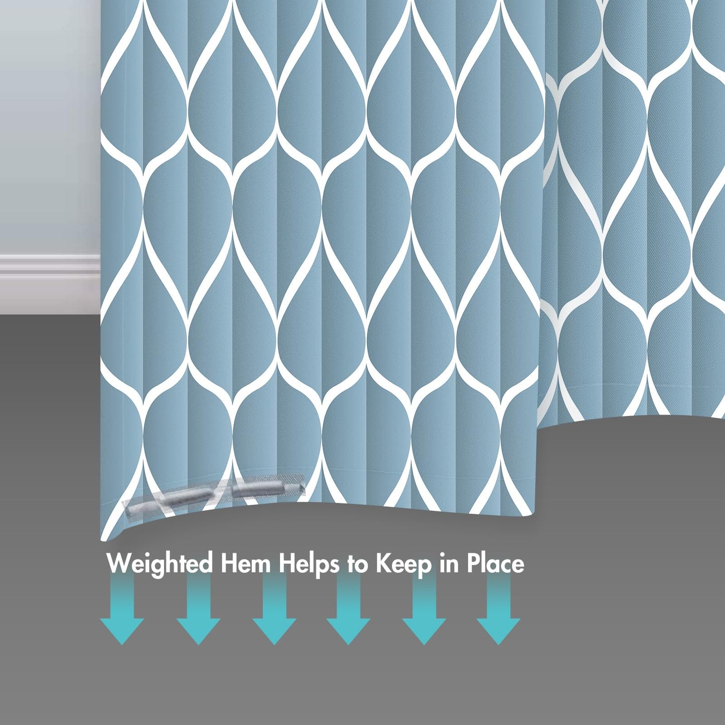 Gelbchu Moonlight Blue Fabric Shower Curtain, Waterproof Design and Polyester, Quick-Drying, Weighted Hem, Shower Curtains Set for Bathroom W 72 x H 72, Machine Washable with 12 Plastic Hooks