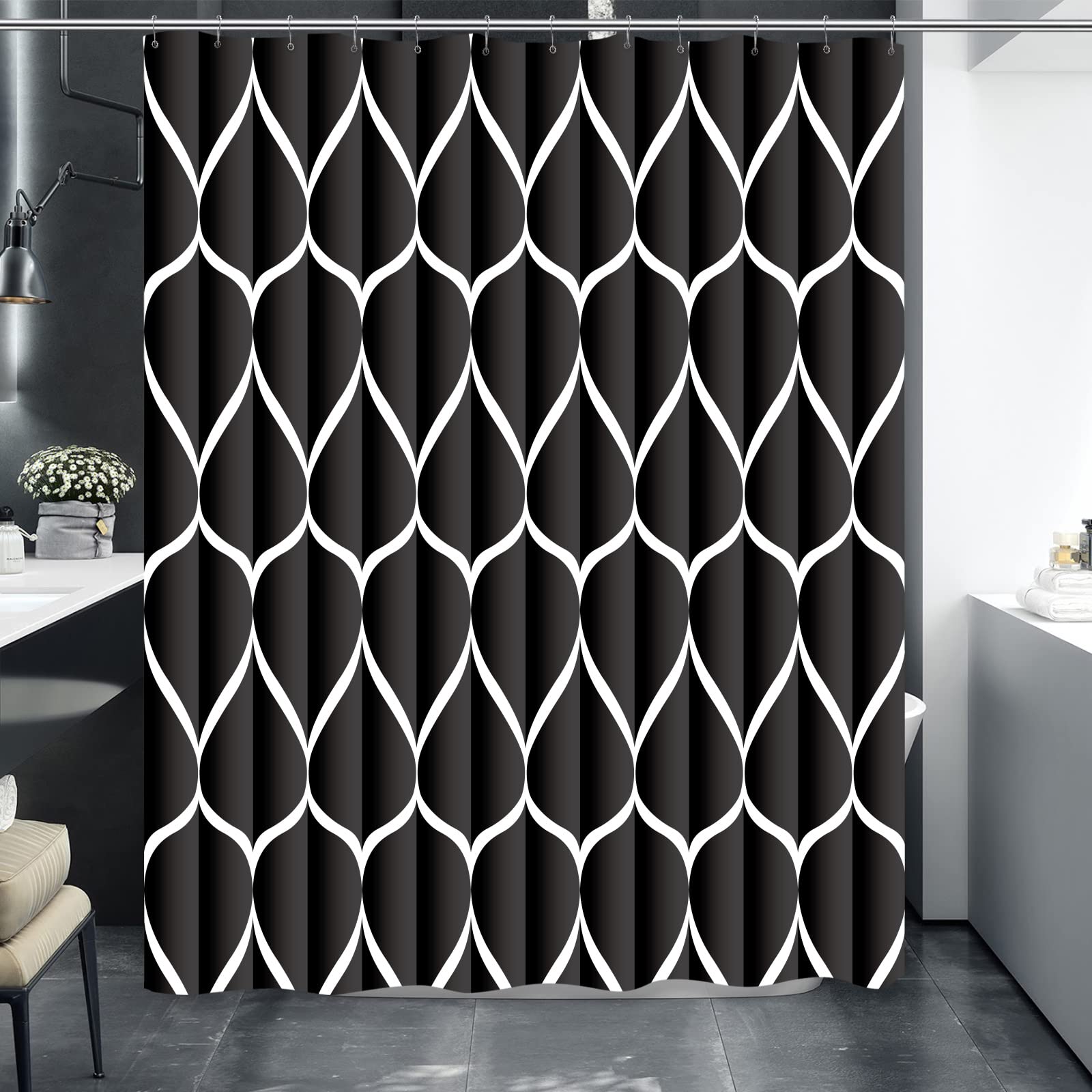 Gelbchu Dark Grey Fabric Shower Curtain Set - 72x72 Inch Waterproof Polyester With 12 Hooks