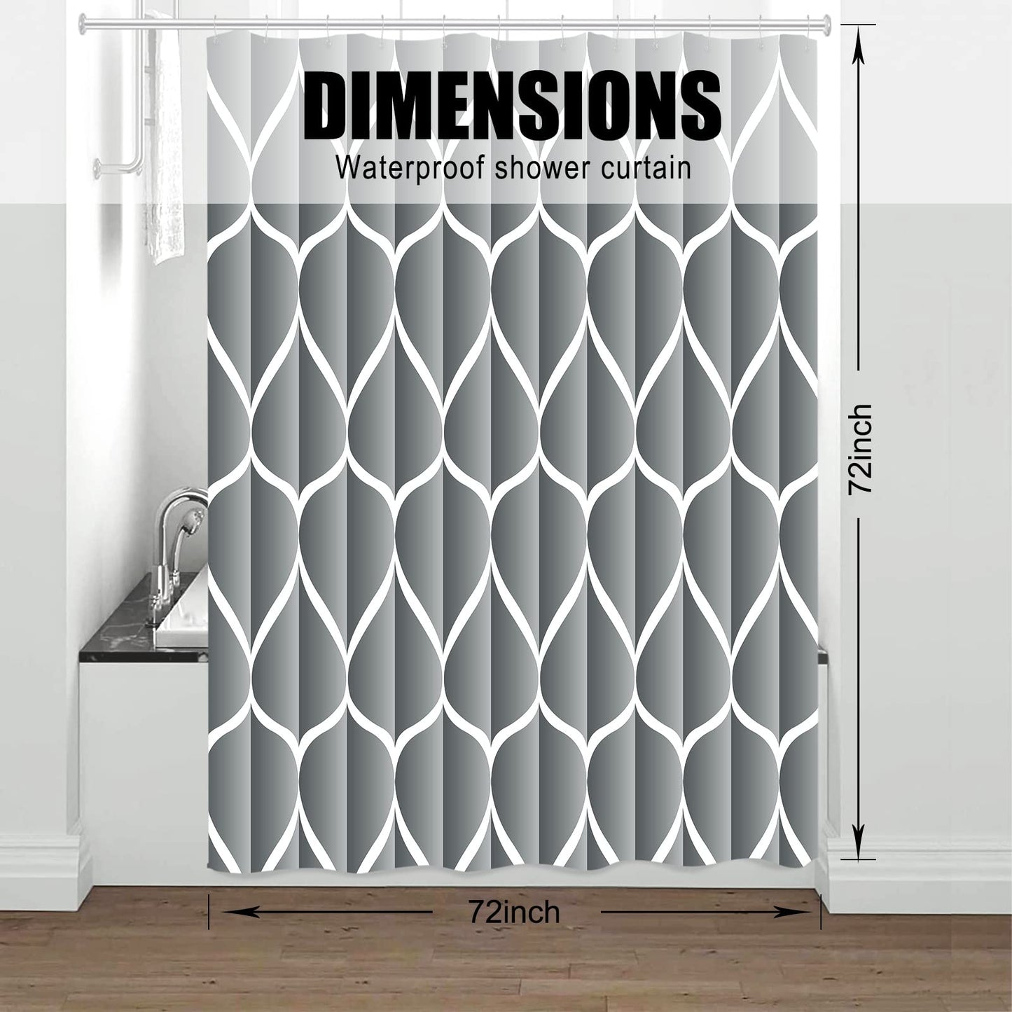 Gelbchu Light Grey Fabric 72 x 72 Inch Cloth Shower Curtain, Waterproof Design and Polyester, Quick-Drying, Heavy Duty Shower Curtains Set for Bathroom, Machine Washable with 12 Metal Hooks