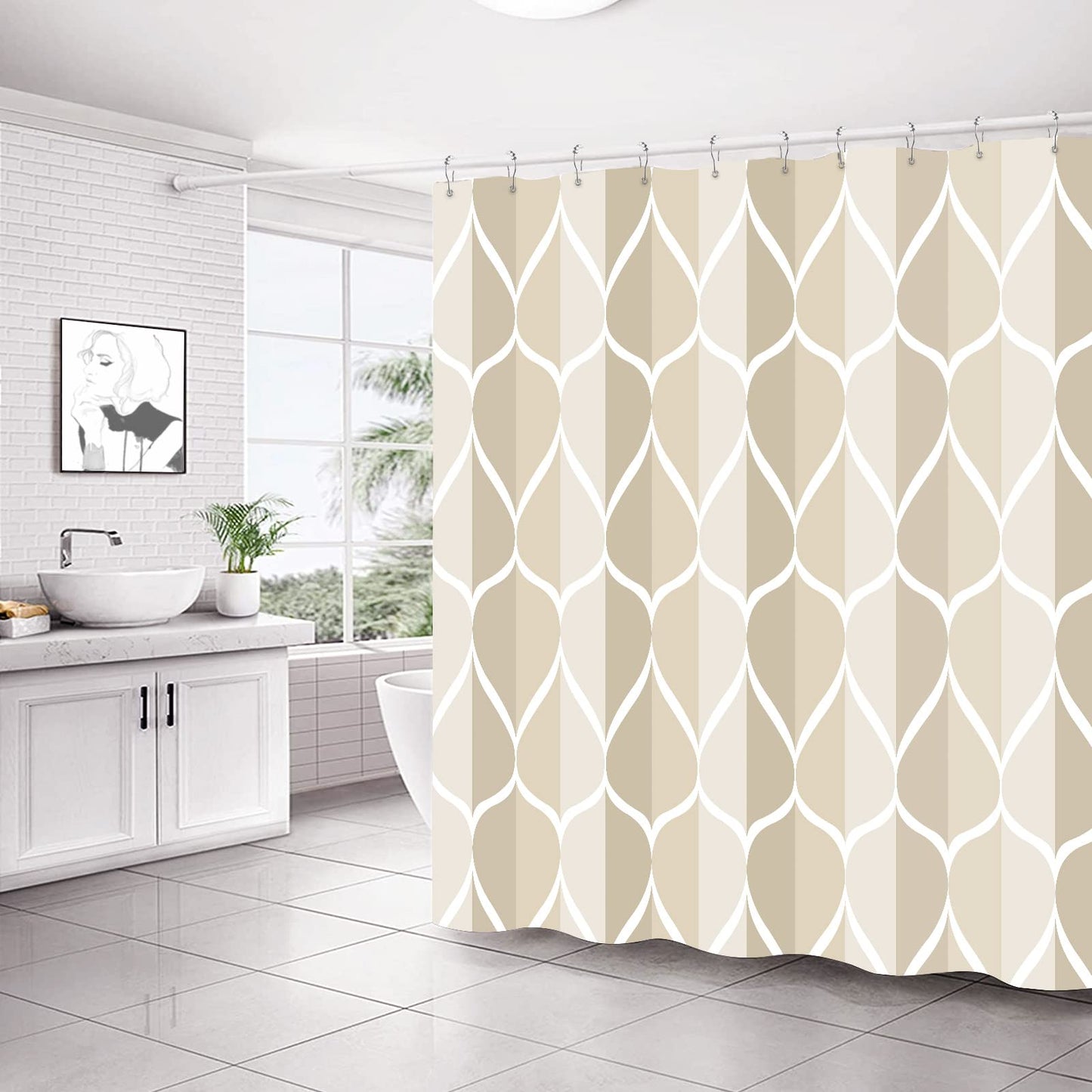 Gelbchu Ivory Fabric Shower Curtain W 72 x H 72, Waterproof Design and Polyester, Quick-Drying, Weighted Hem, Shower Curtains Set for Bathroom, Machine Washable with 12 Hooks