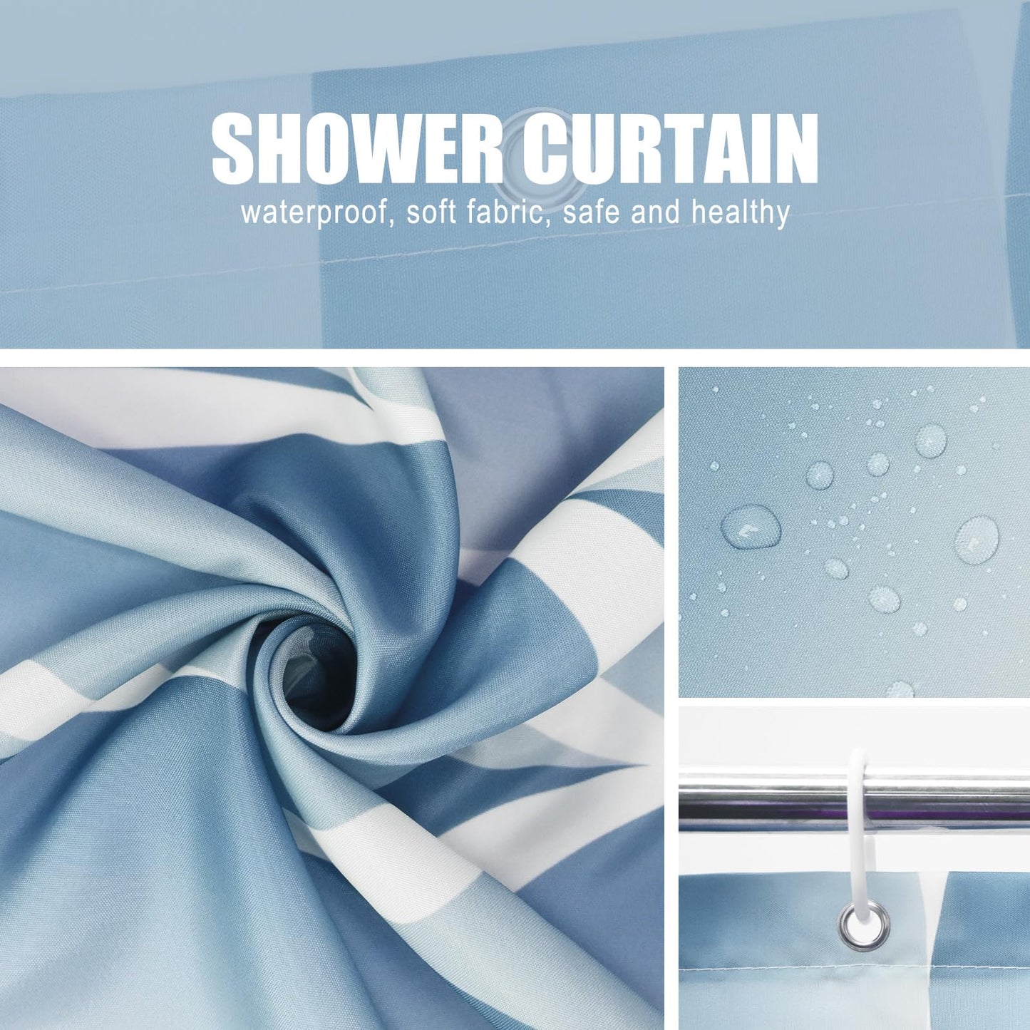 Gelbchu Moonlight Blue Fabric Shower Curtain, Waterproof Design and Polyester, Quick-Drying, Weighted Hem, Shower Curtains Set for Bathroom W 72 x H 72, Machine Washable with 12 Plastic Hooks
