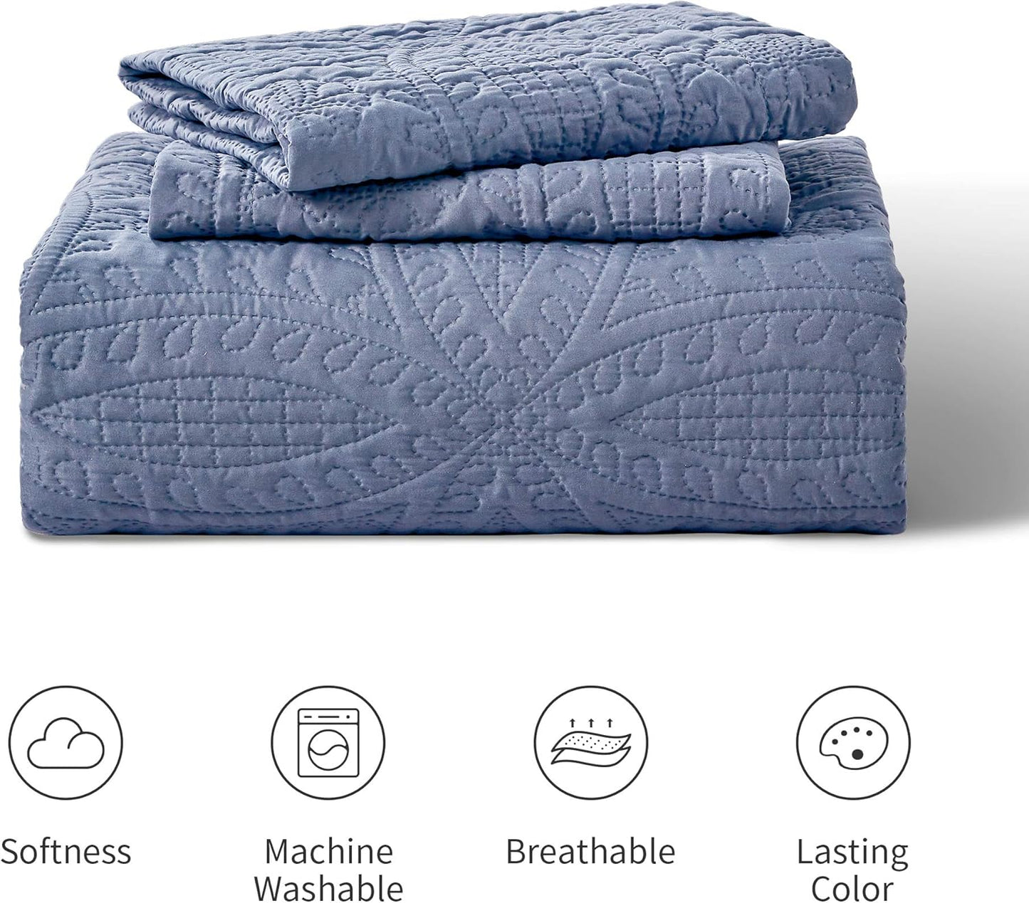 Gelbchu Quilts for Queen Bed Blue Bedspreads - Soft Bed Summer Lightweight Bedspread Comforter - Modern Style Coin Pattern Coverlet for All Season - 3 Pieces (1 Quilt, 2 Pillow Shams)