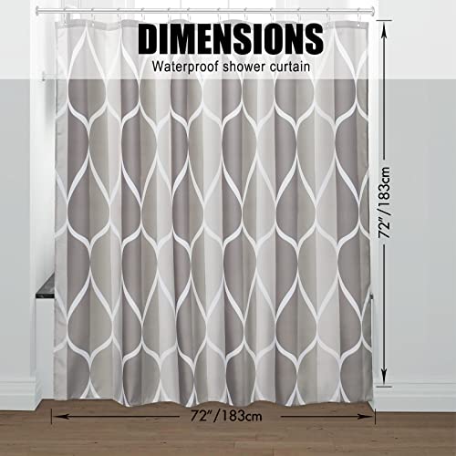 Gelbchu Light Grey Brown Shower Curtain, Waterproof Design and Polyester, Quick-Drying, Weighted Hem, Fabric Brown Shower Curtains Set for Bathroom W 72 x H 72, Machine Washable with 12 Hooks