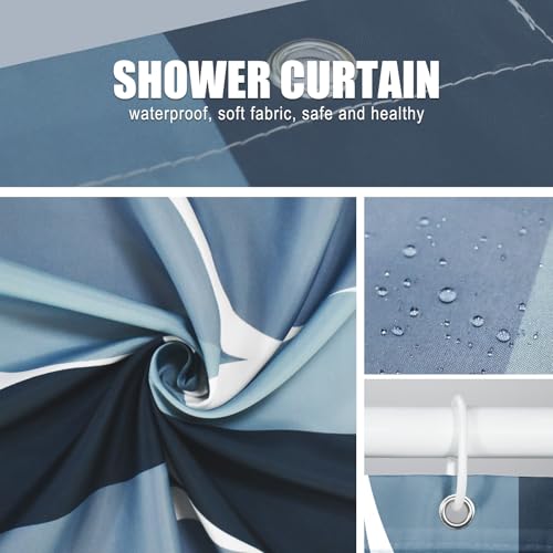 Gelbchu Aegean Blue Geometric Shower Curtain, Waterproof Design and Polyester, Quick-Drying, Weighted Hem, Blue Fabric Shower Curtains Set for Bathroom W 72 x H 72, Machine Washable with 12 Hooks