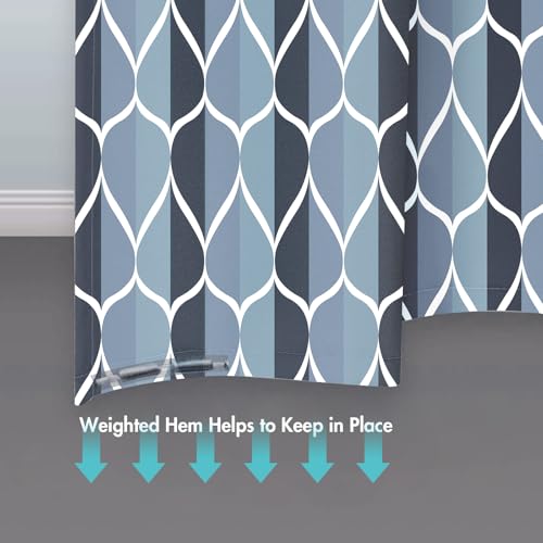 Gelbchu Aegean Blue Geometric Shower Curtain, Waterproof Design and Polyester, Quick-Drying, Weighted Hem, Blue Fabric Shower Curtains Set for Bathroom W 72 x H 72, Machine Washable with 12 Hooks