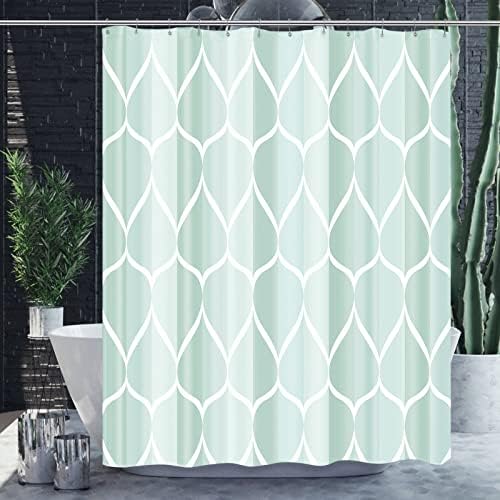 Gelbchu Light Green Geometric Shower Curtain, Waterproof Design and Polyester, Quick-Drying, Weighted Hem, Green Fabric Shower Curtains Set for Bathroom W 72 x H 72, Machine Washable with 12 Hooks