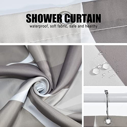 Gelbchu Light Grey Brown Shower Curtain, Waterproof Design and Polyester, Quick-Drying, Weighted Hem, Fabric Brown Shower Curtains Set for Bathroom W 72 x H 72, Machine Washable with 12 Hooks