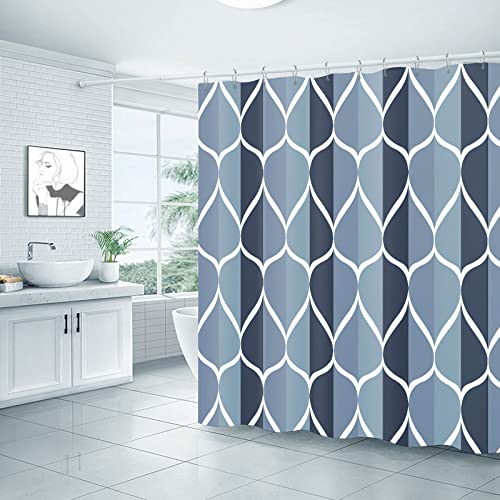 Gelbchu Aegean Blue Geometric Shower Curtain, Waterproof Design and Polyester, Quick-Drying, Weighted Hem, Blue Fabric Shower Curtains Set for Bathroom W 72 x H 72, Machine Washable with 12 Hooks