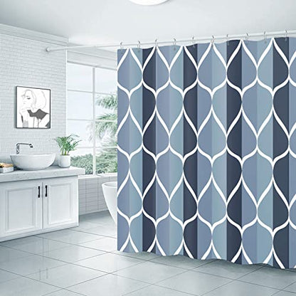 Gelbchu Aegean Blue Geometric Shower Curtain, Waterproof Design and Polyester, Quick-Drying, Weighted Hem, Blue Fabric Shower Curtains Set for Bathroom W 72 x H 72, Machine Washable with 12 Hooks