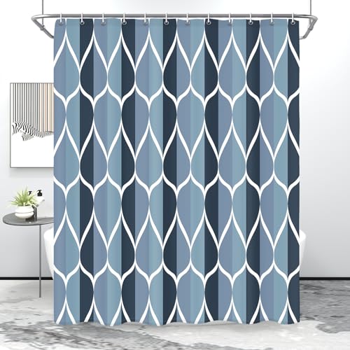 Gelbchu Aegean Blue Geometric Shower Curtain, Waterproof Design and Polyester, Quick-Drying, Weighted Hem, Blue Fabric Shower Curtains Set for Bathroom W 72 x H 72, Machine Washable with 12 Hooks