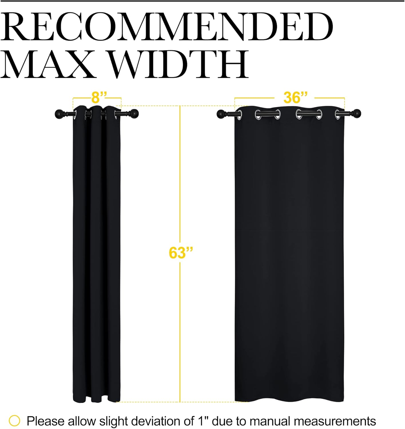 Gelbchu Pitch Black Solid Thermal Insulated Grommet Blackout Curtains/Drapes for Bedroom Window (2 Panels, 42 inches Wide by 63 inches Long, Black)