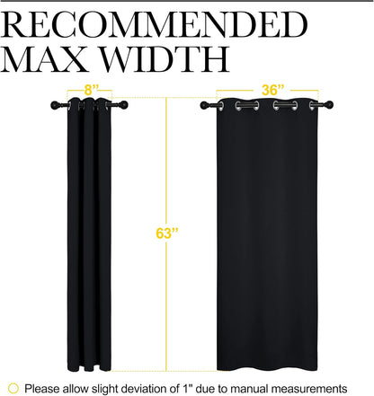 Gelbchu Pitch Black Solid Thermal Insulated Grommet Blackout Curtains/Drapes for Bedroom Window (2 Panels, 42 inches Wide by 63 inches Long, Black)