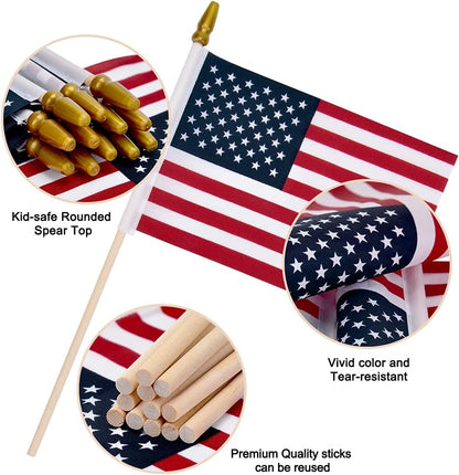 Gelbchu 12 Pack Small American Flags on Stick Small US Flags/Mini American Flags for Outside 4x6 Inch American Hand Held Stick Flags with Kid-Safe Spear Top, Patriotic Veterans Day Decorations, 4th of July Decorations