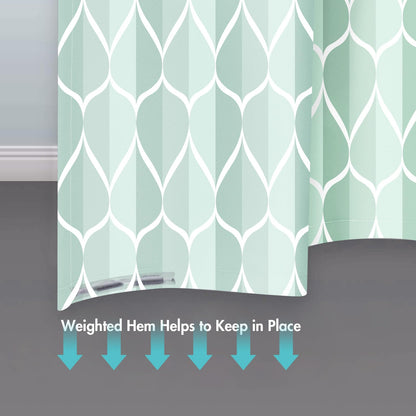 Gelbchu Light Green Geometric Shower Curtain, Waterproof Design and Polyester, Quick-Drying, Weighted Hem, Green Fabric Shower Curtains Set for Bathroom W 72 x H 72, Machine Washable with 12 Hooks