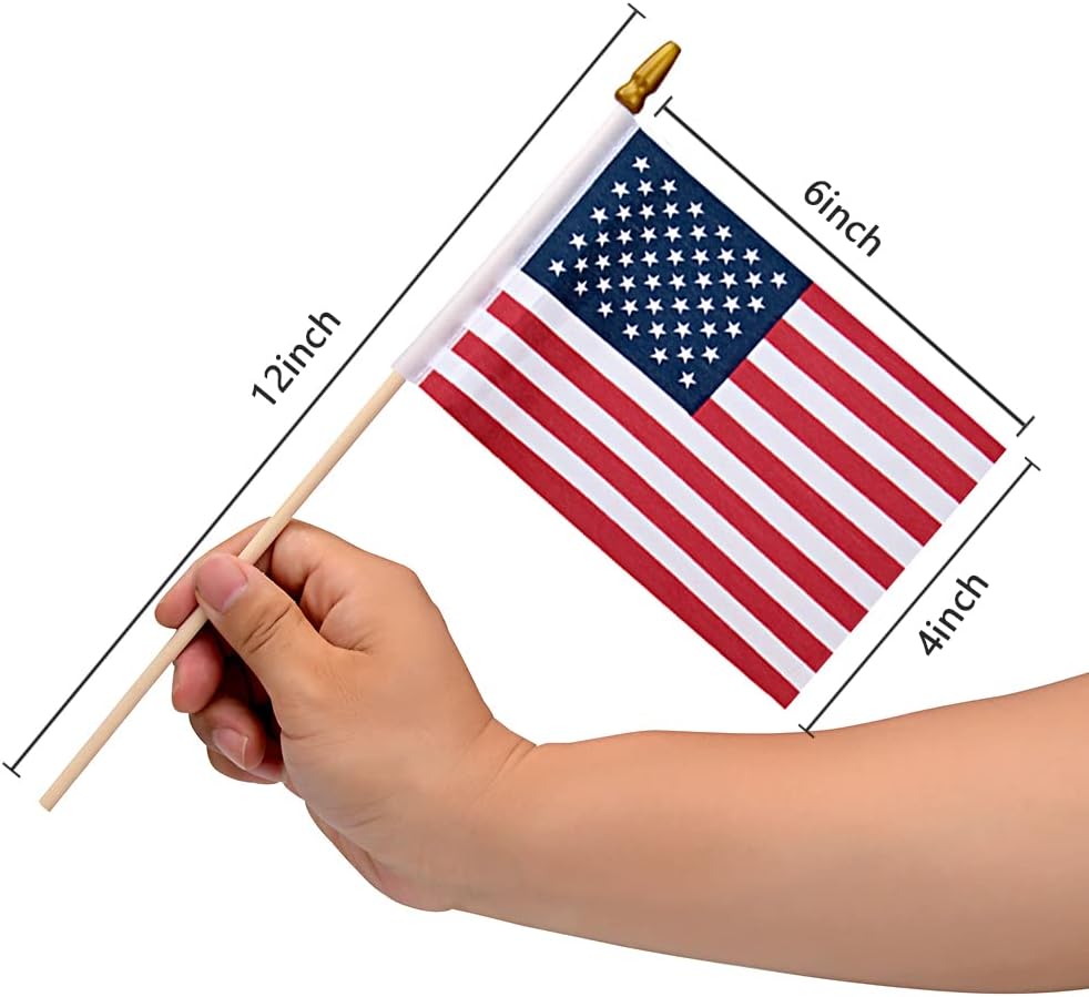 Gelbchu 12 Pack Small American Flags on Stick Small US Flags/Mini American Flags for Outside 4x6 Inch American Hand Held Stick Flags with Kid-Safe Spear Top, Patriotic Veterans Day Decorations, 4th of July Decorations