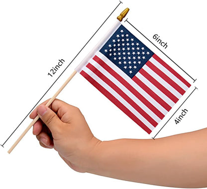 Gelbchu 12 Pack Small American Flags on Stick Small US Flags/Mini American Flags for Outside 4x6 Inch American Hand Held Stick Flags with Kid-Safe Spear Top, Patriotic Veterans Day Decorations, 4th of July Decorations