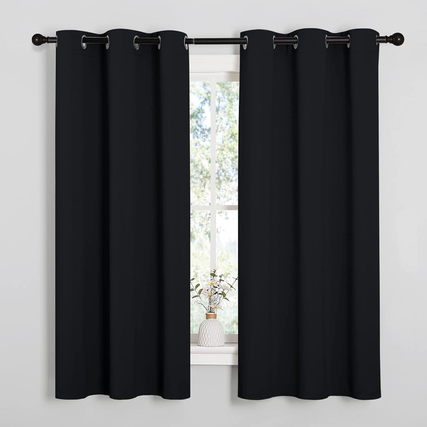 Gelbchu Pitch Black Solid Thermal Insulated Grommet Blackout Curtains/Drapes for Bedroom Window (2 Panels, 42 inches Wide by 63 inches Long, Black)