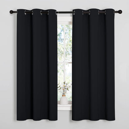 Gelbchu Pitch Black Solid Thermal Insulated Grommet Blackout Curtains/Drapes for Bedroom Window (2 Panels, 42 inches Wide by 63 inches Long, Black)