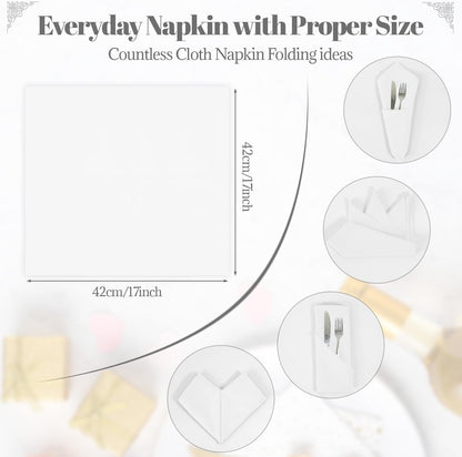 Gelbchu White Heavy Duty Cloth Napkins - 17 x 17 Inch Solid Washable Polyester Dinner Napkins - Set of 8 Napkins with Hemmed Edges - Great for Weddings, Parties, Banquets Dinner & More