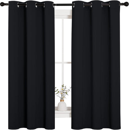 Gelbchu Pitch Black Solid Thermal Insulated Grommet Blackout Curtains/Drapes for Bedroom Window (2 Panels, 42 inches Wide by 63 inches Long, Black)