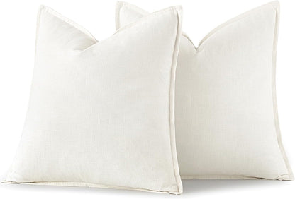 Gelbchu Decorative Linen Euro Sham Pillow Covers 24x24 Natural Beige Boho Farmhouse Neutral Couch Throw Pillows for Bed Pack of 2 Accent Modern Pillowcase Sofa Livingroom Home Decor