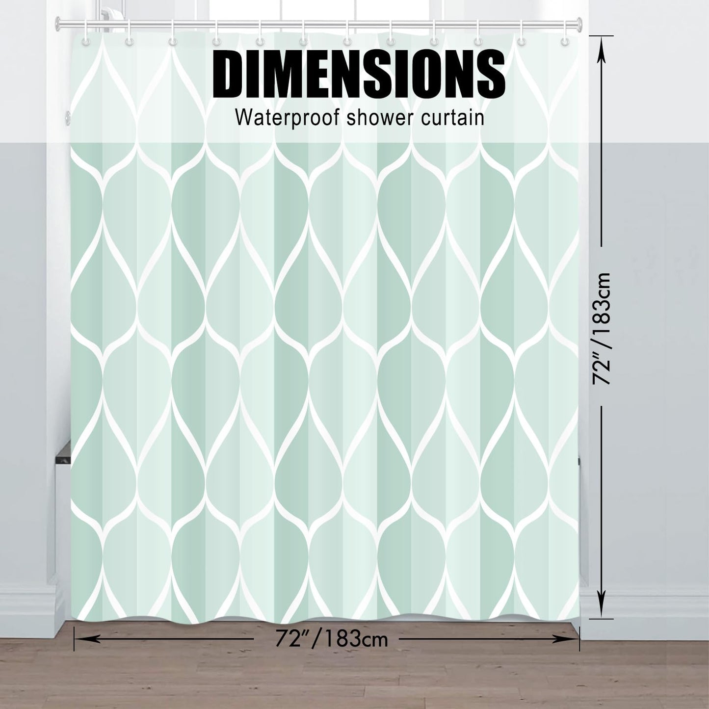 Gelbchu Light Green Geometric Shower Curtain, Waterproof Design and Polyester, Quick-Drying, Weighted Hem, Green Fabric Shower Curtains Set for Bathroom W 72 x H 72, Machine Washable with 12 Hooks