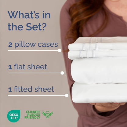 Gelbchu Queen Size 4 Piece Sheet Set - Comfy Breathable & Cooling Sheets - Hotel Luxury Bed Sheets for Women & Men - Deep Pockets, Easy-Fit, Extra Soft and Wrinkle Free Sheets - White Oeko-Tex Bed Sheet Set