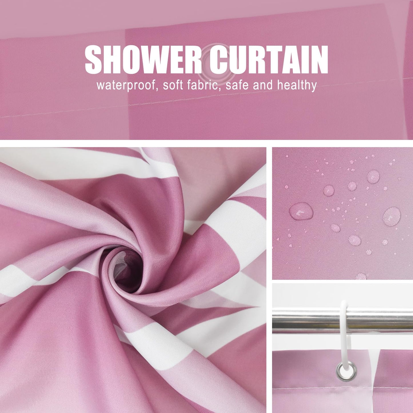 Gelbchu Pale Mauve Shower Curtain, Waterproof Design and Polyester, Weighted Hem, Quick-Drying, Shower Curtains Set for Bathroom W 72 x H 72, Machine Washable with 12 Plastic Hooks