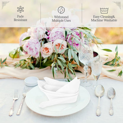 Gelbchu White Heavy Duty Cloth Napkins - 17 x 17 Inch Solid Washable Polyester Dinner Napkins - Set of 8 Napkins with Hemmed Edges - Great for Weddings, Parties, Banquets Dinner & More
