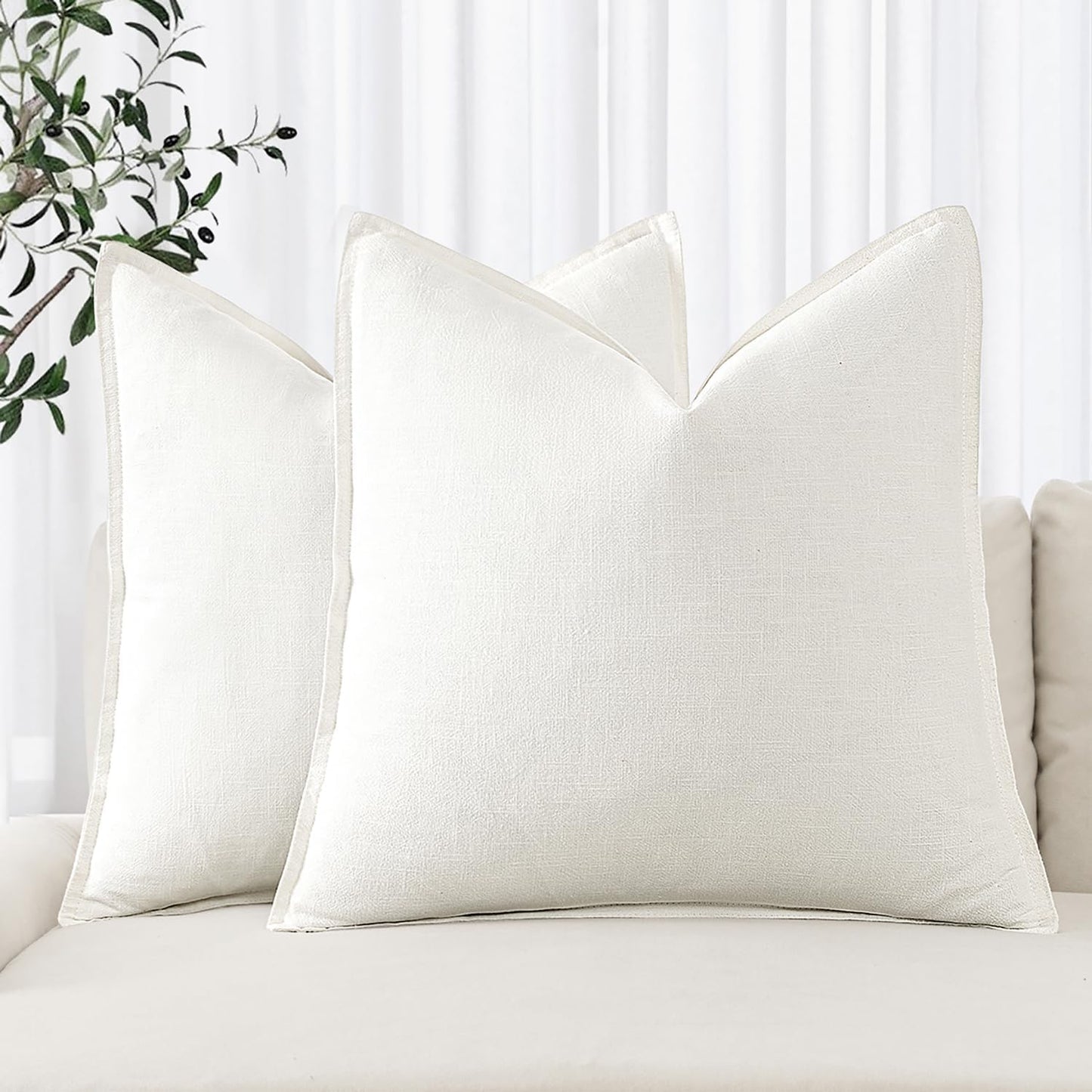 Gelbchu Decorative Linen Euro Sham Pillow Covers 24x24 Natural Beige Boho Farmhouse Neutral Couch Throw Pillows for Bed Pack of 2 Accent Modern Pillowcase Sofa Livingroom Home Decor