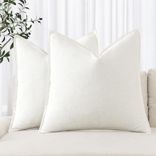 Gelbchu Decorative Linen Euro Sham Pillow Covers 24x24 Natural Beige Boho Farmhouse Neutral Couch Throw Pillows for Bed Pack of 2 Accent Modern Pillowcase Sofa Livingroom Home Decor