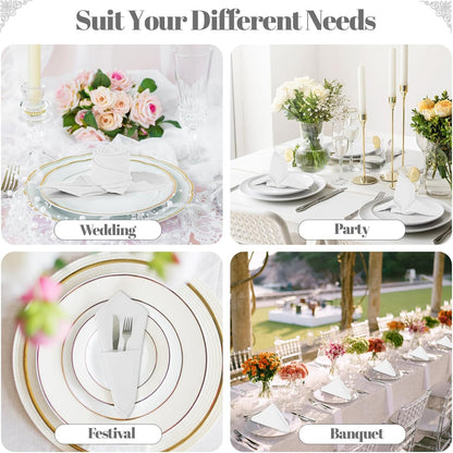 Gelbchu White Heavy Duty Cloth Napkins - 17 x 17 Inch Solid Washable Polyester Dinner Napkins - Set of 8 Napkins with Hemmed Edges - Great for Weddings, Parties, Banquets Dinner & More