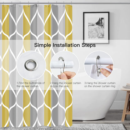 Gelbchu Gray Yellow Fabric Shower Curtain W 72 x H 72, Waterproof Design and Polyester, Quick-Drying, Weighted Hem, Shower Curtains Set for Bathroom, Machine Washable with 12 Hooks