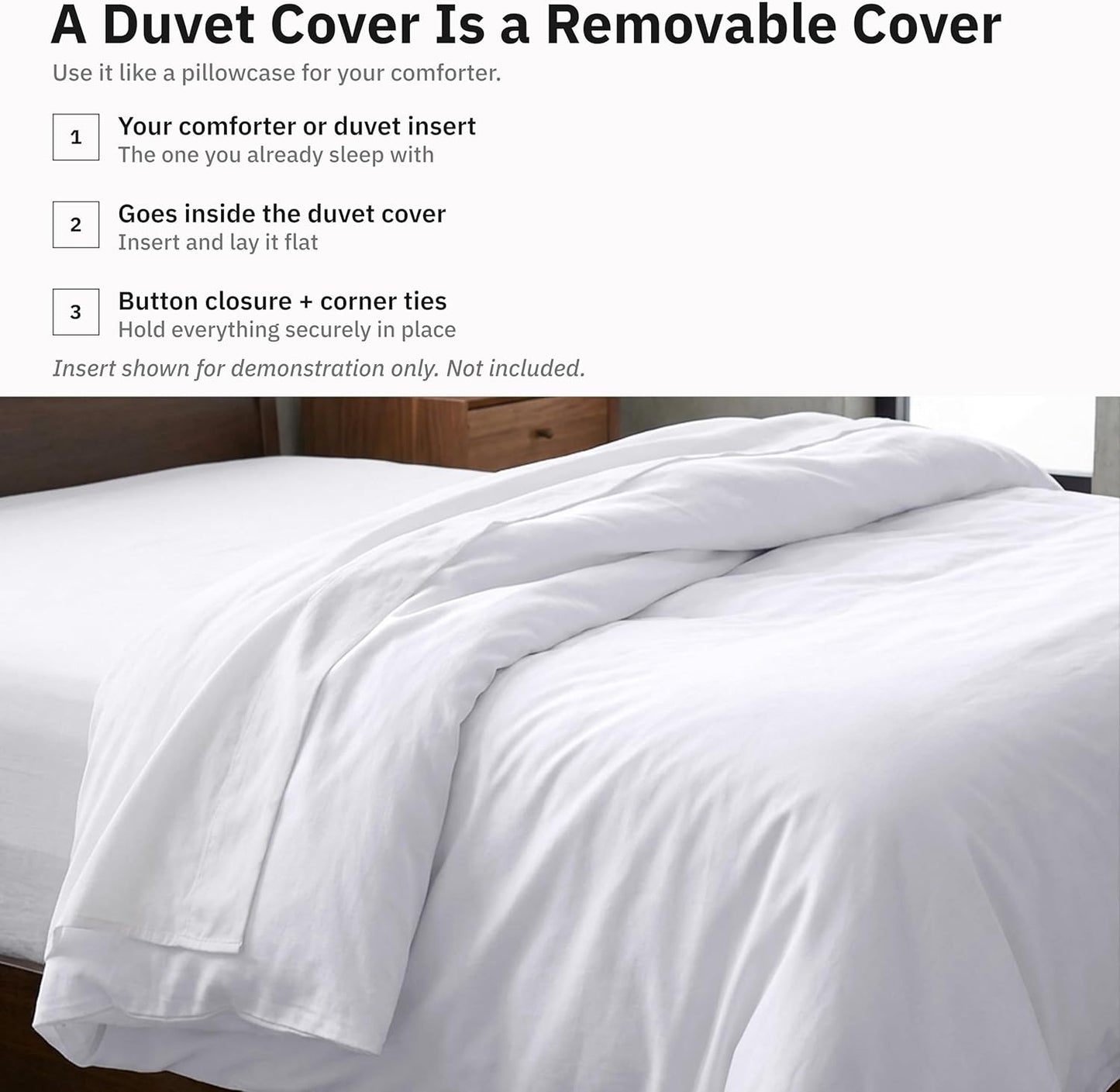 Gelbchu Duvet Cover Queen Size/Full Size , 400 Thread Count Sateen, 100% Cotton Bedding Duvet Covers,Button Closure &amp; Corner Ties -White