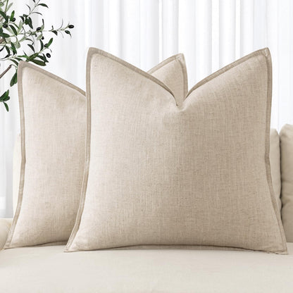 Gelbchu Decorative Linen Euro Sham Pillow Covers 24x24 Natural Beige Boho Farmhouse Neutral Couch Throw Pillows for Bed Pack of 2 Accent Modern Pillowcase Sofa Livingroom Home Decor
