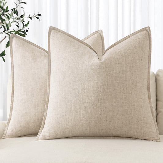 Gelbchu Decorative Linen Euro Sham Pillow Covers 24x24 Natural Beige Boho Farmhouse Neutral Couch Throw Pillows for Bed Pack of 2 Accent Modern Pillowcase Sofa Livingroom Home Decor