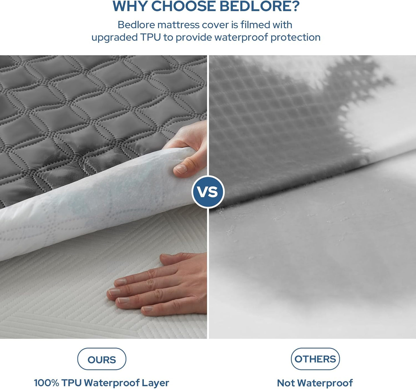 Gelbchu Waterproof Mattress Protector, Noiseless Queen Size Mattress Pad with Deep Pocket Fitted Up to 6"-18", Soft Breathable Dirt-Proof Bed Mattress Cover Washable Bedroom, Hotel (Gray)