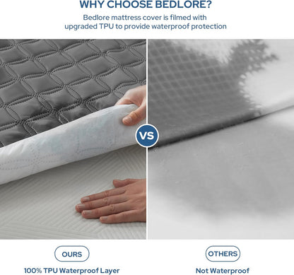 Gelbchu Waterproof Mattress Protector, Noiseless Queen Size Mattress Pad with Deep Pocket Fitted Up to 6"-18", Soft Breathable Dirt-Proof Bed Mattress Cover Washable Bedroom, Hotel (Gray)