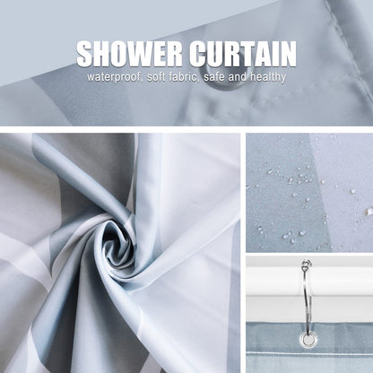 Gelbchu Light Blue Geometric Shower Curtain, Waterproof Design and Polyester, Quick-Drying, Weighted Hem, Blue Fabric Shower Curtains Set for Bathroom W 72 x H 72, Machine Washable with 12 Hooks