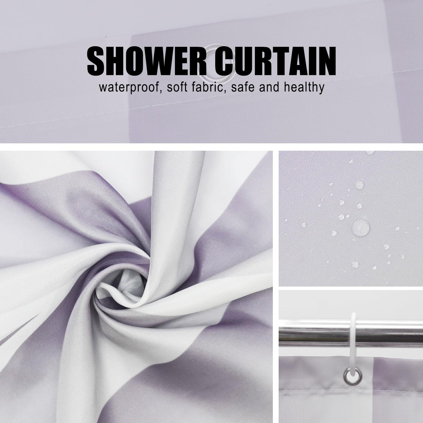 Gelbchu Plum Fabric 72 x 72 Inch Cloth Shower Curtain, Waterproof Design and Polyester, Quick-Drying, Heavy Duty Shower Curtains Set for Bathroom, Machine Washable with 12 Plastic Hooks