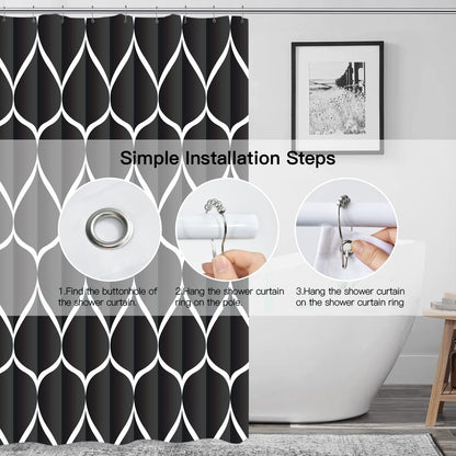 Gelbchu Black Fabric 72 x 72 Inch Cloth Shower Curtain, Waterproof Design and Polyester, Quick-Drying, Heavy Duty Shower Curtains Set for Bathroom, Machine Washable with 12 Metal Hooks