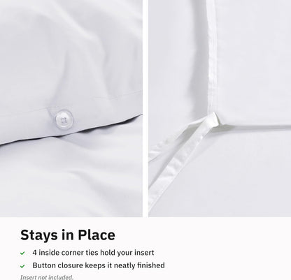 Gelbchu Duvet Cover Queen Size/Full Size , 400 Thread Count Sateen, 100% Cotton Bedding Duvet Covers,Button Closure &amp; Corner Ties -White
