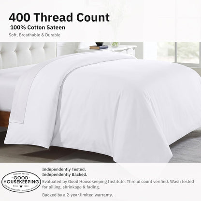 Gelbchu Duvet Cover Queen Size/Full Size , 400 Thread Count Sateen, 100% Cotton Bedding Duvet Covers,Button Closure &amp; Corner Ties -White
