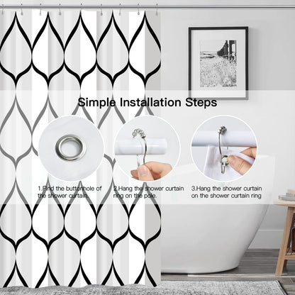 Gelbchu White Grey Fabric 72 x 72 Inch Cloth Shower Curtain, Waterproof Design and Polyester, Quick-Drying, Heavy Duty Shower Curtains Set for Bathroom, Machine Washable with 12 Metal Hooks