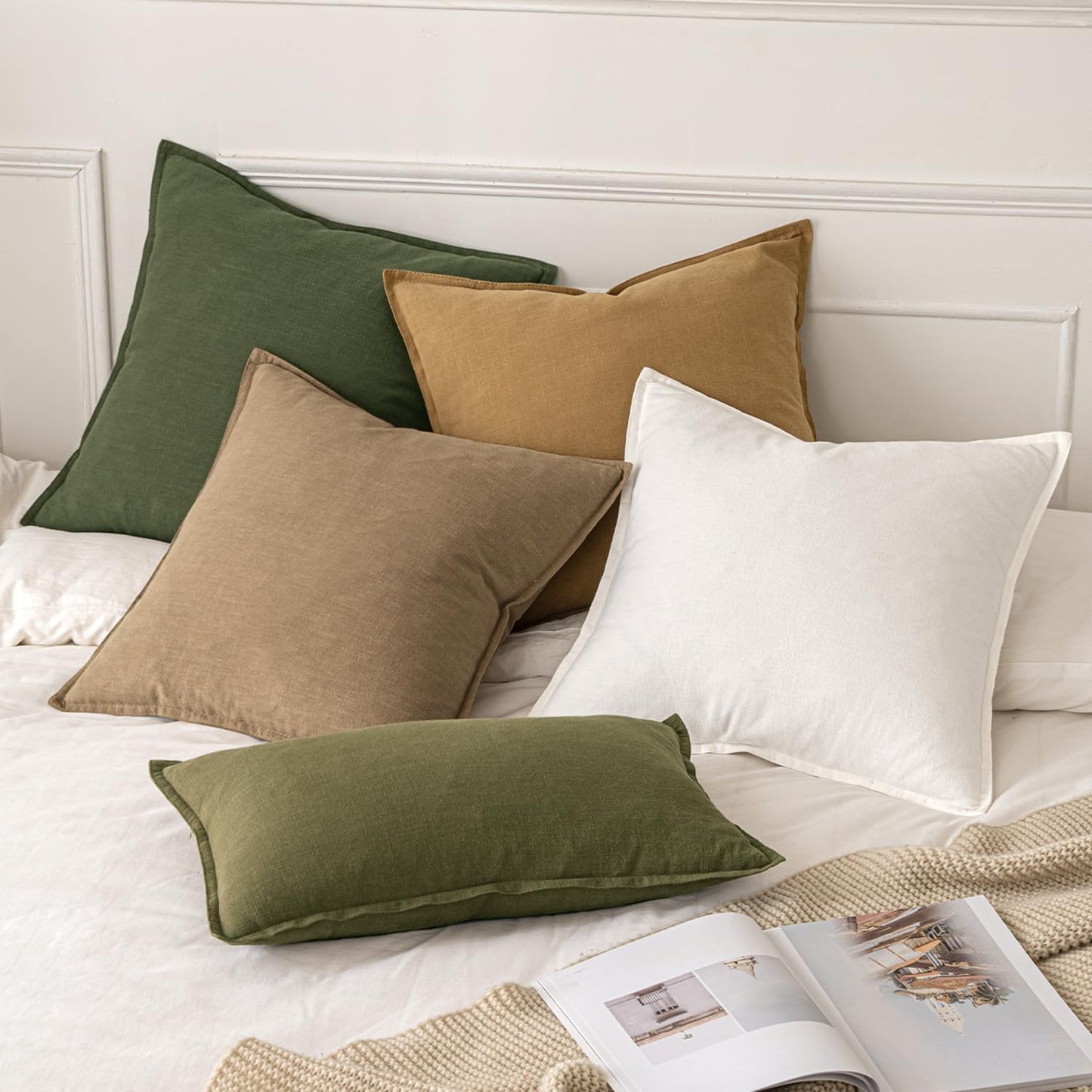 Gelbchu Decorative Linen Euro Sham Pillow Covers 24x24 Natural Beige Boho Farmhouse Neutral Couch Throw Pillows for Bed Pack of 2 Accent Modern Pillowcase Sofa Livingroom Home Decor