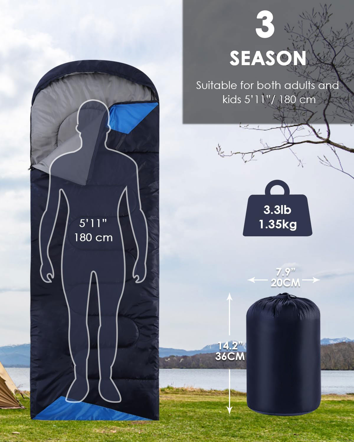 Gelbchu Sleeping Bags for Adults Backpacking Lightweight Waterproof- Cold Weather Sleeping Bag for Girls Boys Mens for Warm Camping Hiking Outdoor Travel Hunting with Compression Bags