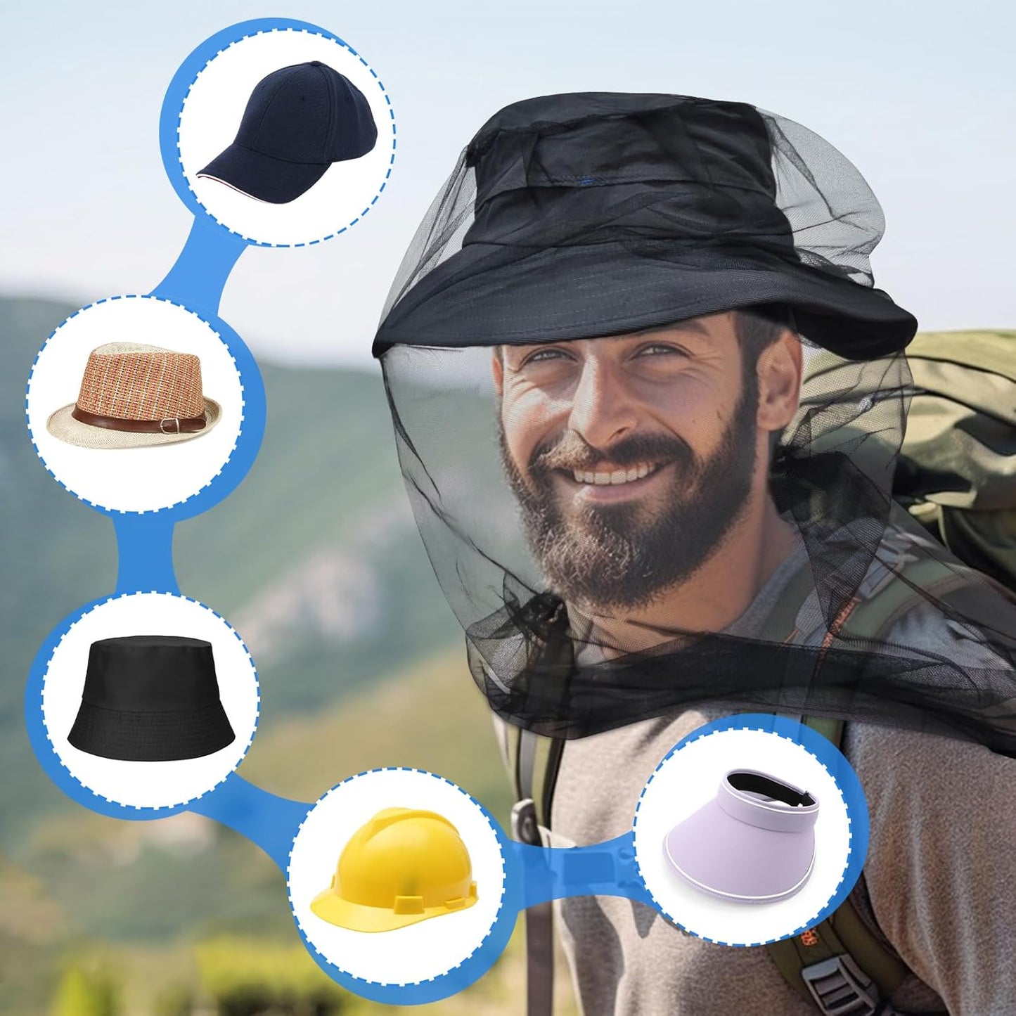 Gelbchu Premium Mosquito Head Net for Insect, 2 Pack, Fly & Bug Protection | Ultra Large & Long, Extra Fine Holes for Camping, Hiking, Fishing, Gardening, Safari, Fits All Hats for Men & Women