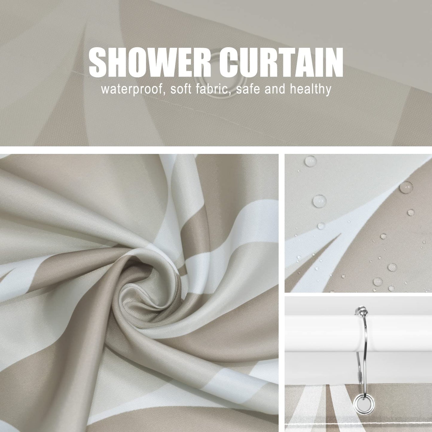 Gelbchu Cream Fabric 72 x 72 Inch Cloth Shower Curtain, Waterproof Design and Polyester, Quick-Drying, Heavy Duty Shower Curtains Set for Bathroom, Machine Washable with 12 Metal Hooks