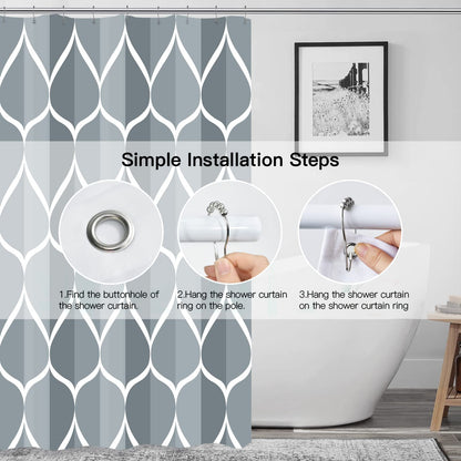 Gelbchu Grey Blue Fabric 72 x 72 Inch Cloth Shower Curtain, Waterproof Design and Polyester, Quick-Drying, Heavy Duty Shower Curtains Set for Bathroom, Machine Washable with 12 Metal Hooks