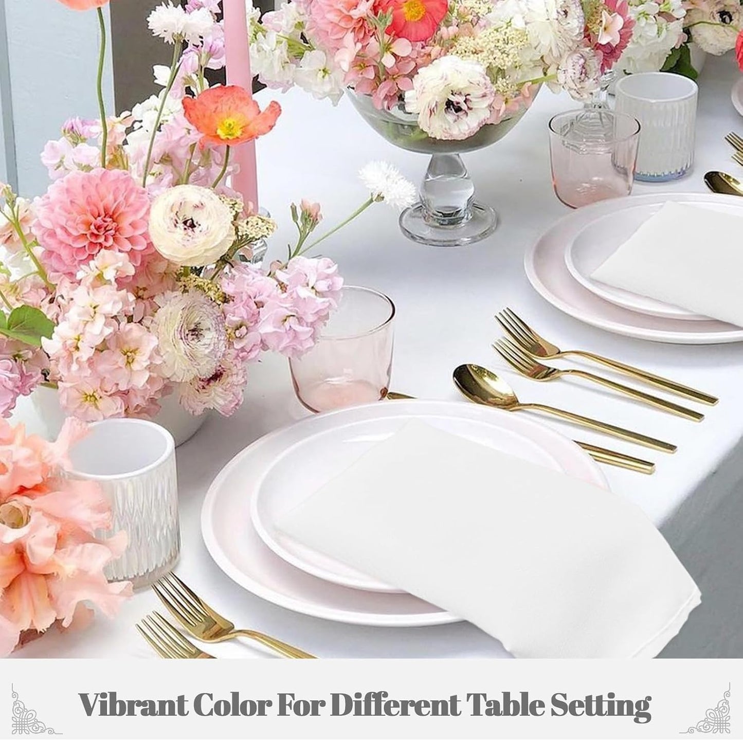 Gelbchu White Heavy Duty Cloth Napkins - 17 x 17 Inch Solid Washable Polyester Dinner Napkins - Set of 8 Napkins with Hemmed Edges - Great for Weddings, Parties, Banquets Dinner & More